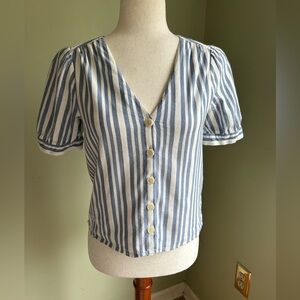 Madewell XS Plaza Coastal blouse w/short puffed sleeves in blue/white stripe